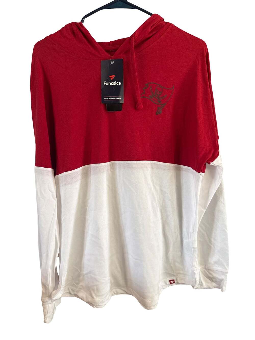 Fanatics Tampa Bay Buccaneers Red and White Colorblock Long Sleeve Hoodie T-Shir